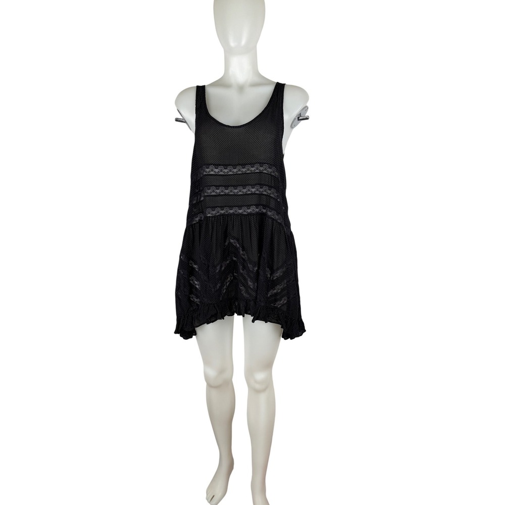 Intimately Free People Black Polka Dot Lace Trim Ruffle Slip Dress Small OB32054